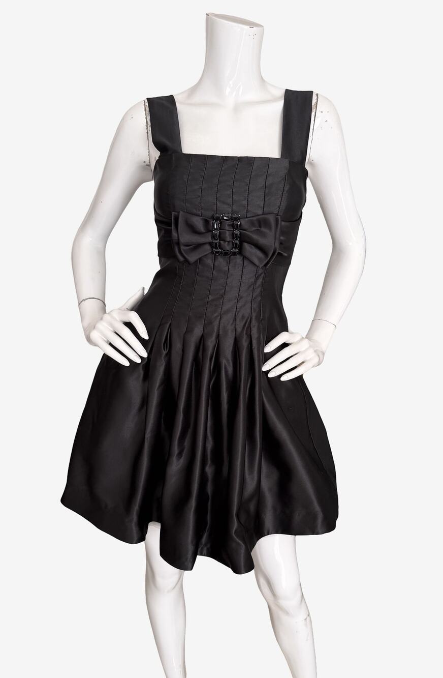 Vintage Y2K Jessica McClintock Satin Bow Coquette Goth Party Mini Dress 4P